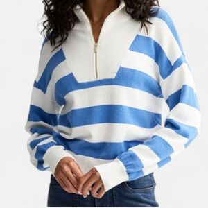 Draper James Blue/White Striped Half-Zip Sweater - Size XS